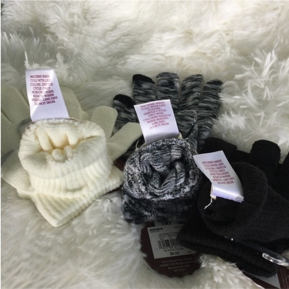 SO magic style knit gloves Woman's Juniors black ivory & Spacedye set - Picture 4 of 16